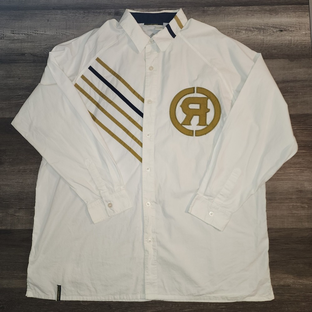 Rocawear Mens 3XL Long Sleeve Button Down Shirt White Y2K Hip Hop Streetwear